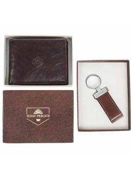 Кожаный мужской набор из кошелька и брелка Tony Perotti Italico 534+KR133 moro