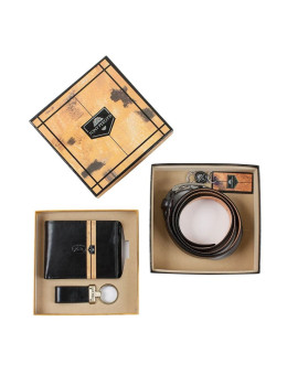 Кожаный подарочный набор из кошелька, ремня и брелка Tony Perotti Italico 534+KR133+200/35 nero