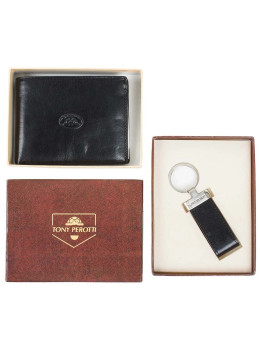Кожаный подарочный набор из кошелька и брелка Tony Perotti Italico 534+KR133 nero