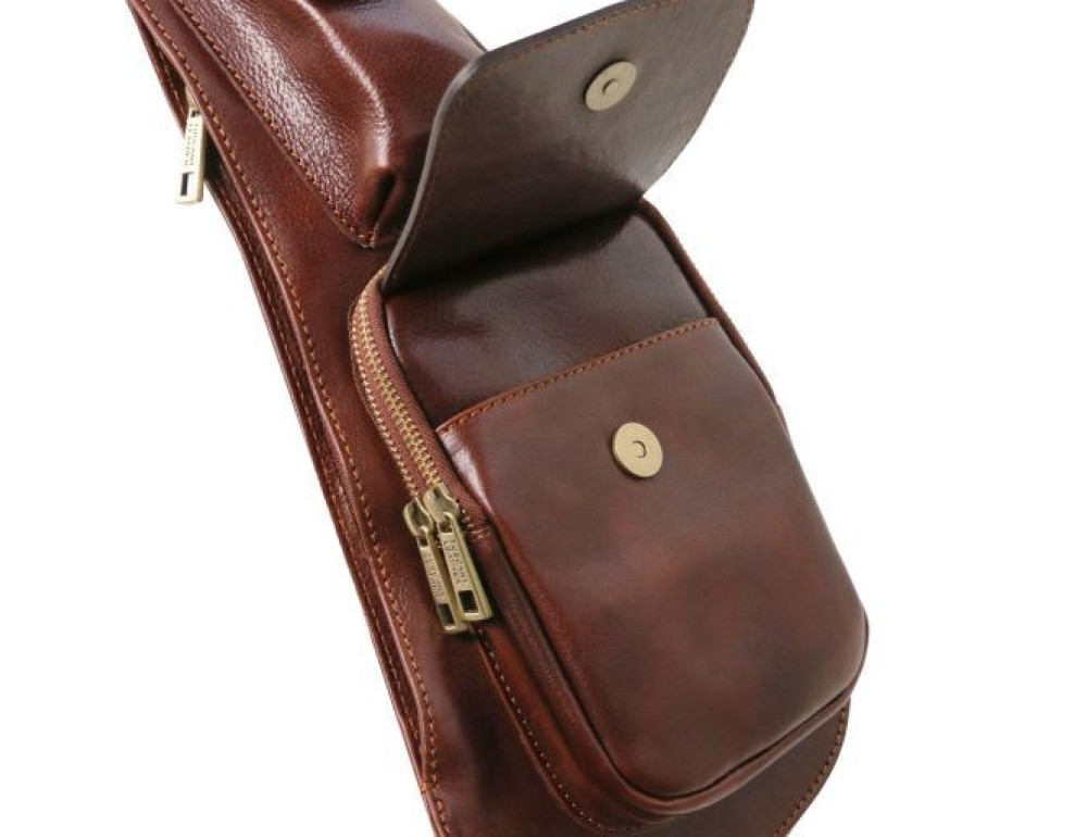 Коричнева шкіряна сумка слінг Tuscany Leather TL141352 Brown - Фотографія № 4