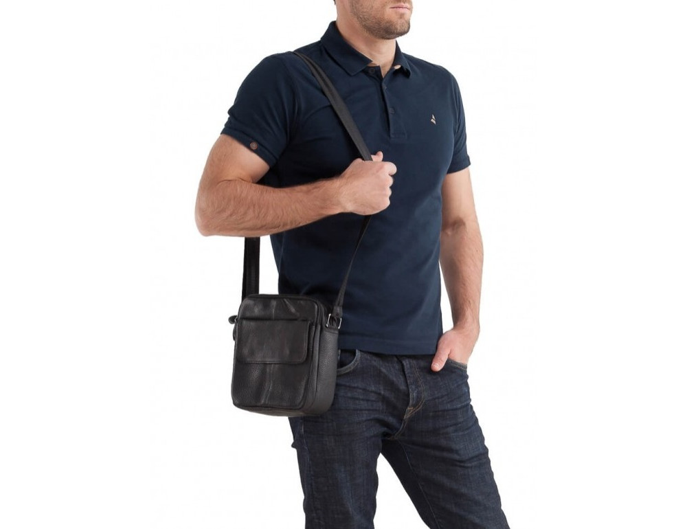 Чёрная кожаная сумка через плечо Tiding Bag M38-1030A - Фото № 2