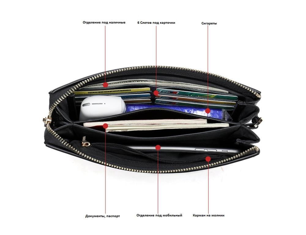 Мягкий кожаный клатч на руку Tiding Bag M7305A - Фото № 2