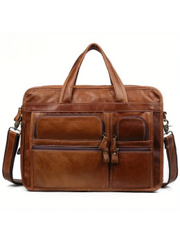 Шкіряна сумка на три відділення світло-коричнева TIDING BAG Tid7093LC