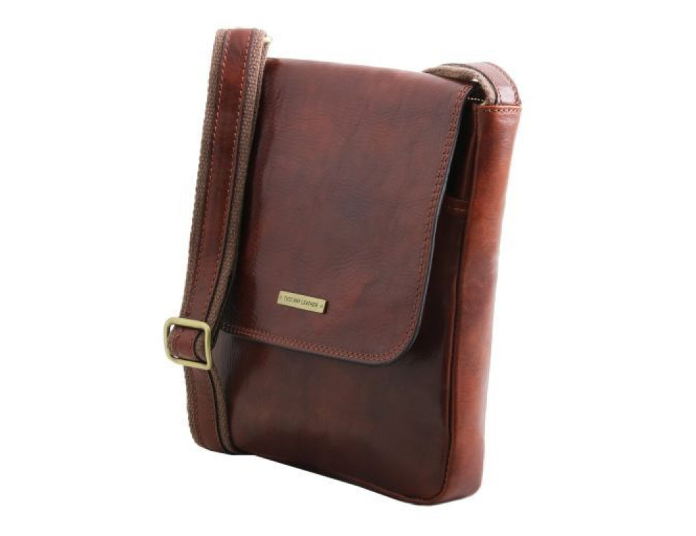 Темно-коричнева сумка чоловіча на плече шкіряна Tuscany Leather tl141408 dark brown - Фотографія № 3