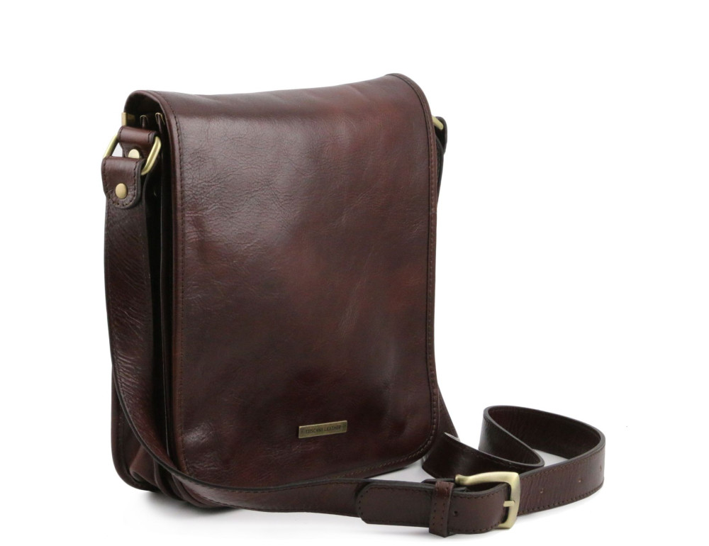 Чоловічий шкіряний месенджер із клапаном Tuscany Leather Messenger TL141255 (Темно-коричневий) - Фотографія № 3