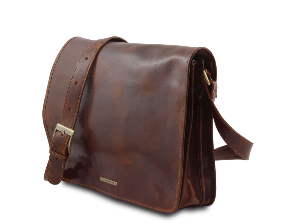 Чоловічий шкіряний месенджер Tuscany Leather Messenger Double TL90475 (Коричневий) - Фотографія № 2