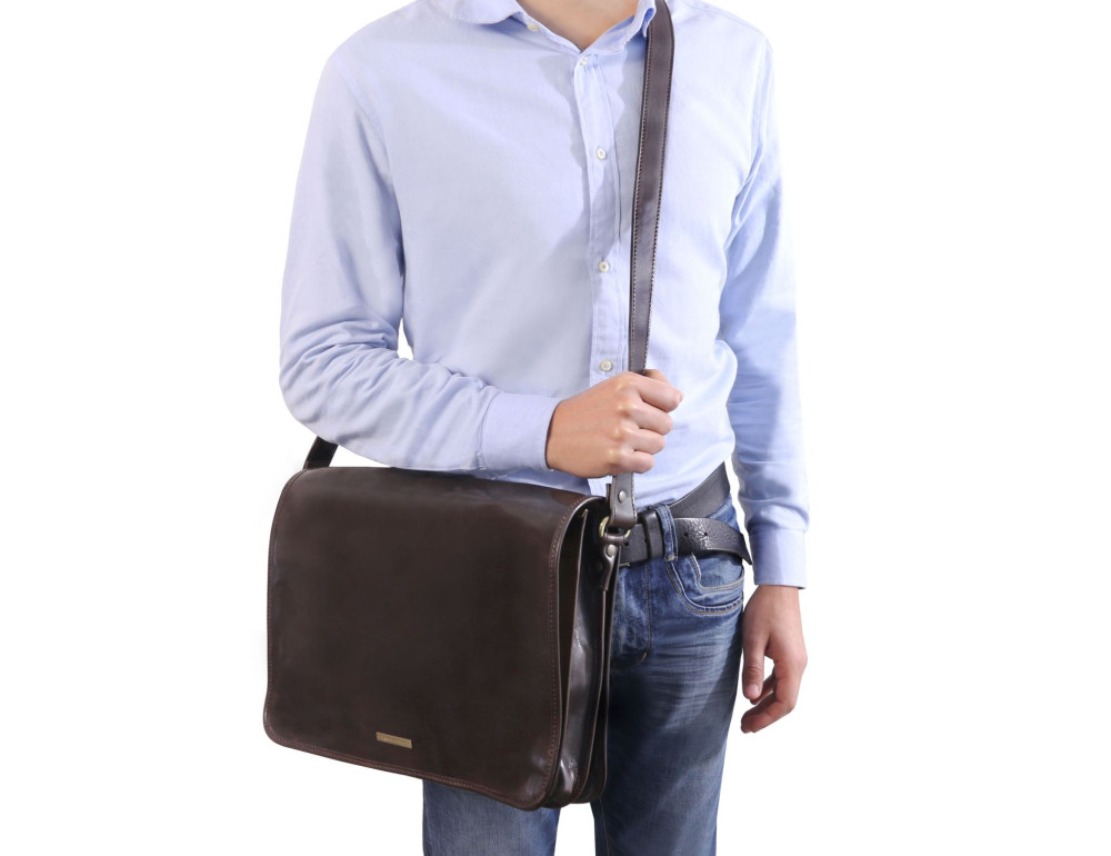Чоловічий шкіряний месенджер Tuscany Leather Messenger Double TL90475 (Коричневий) - Фотографія № 8