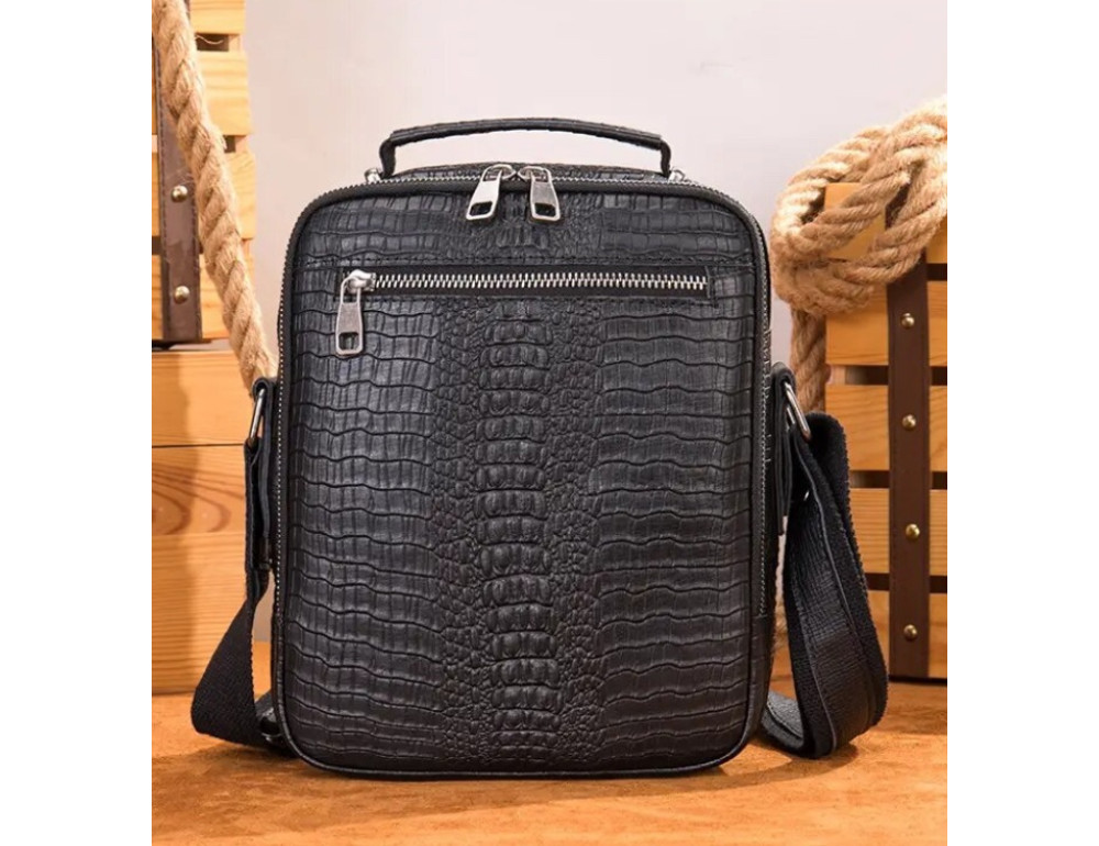 Чоловіча барсетка зі шкіри під рептилію Bexhill bx6014 design2 Black - Фотографія № 2