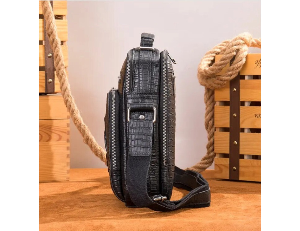 Чоловіча барсетка зі шкіри під рептилію Bexhill bx6014 design2 Black - Фотографія № 3
