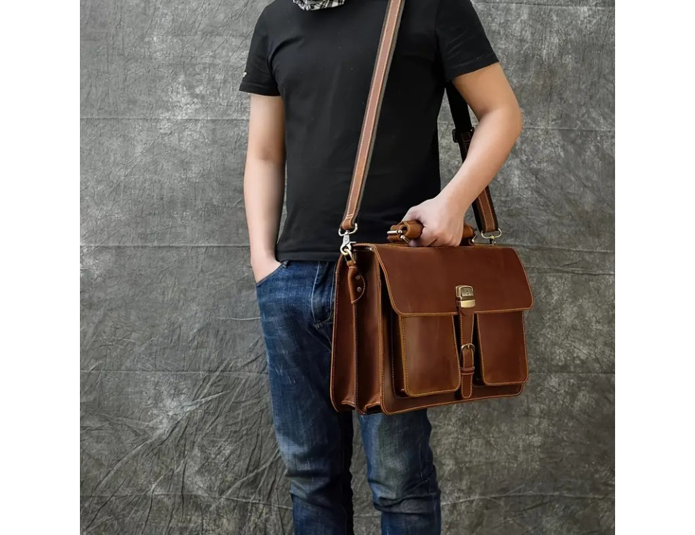 Чоловічий шкіряний портфель великого розміру Bexhill Bx7164 LgBrown - Фотографія № 5