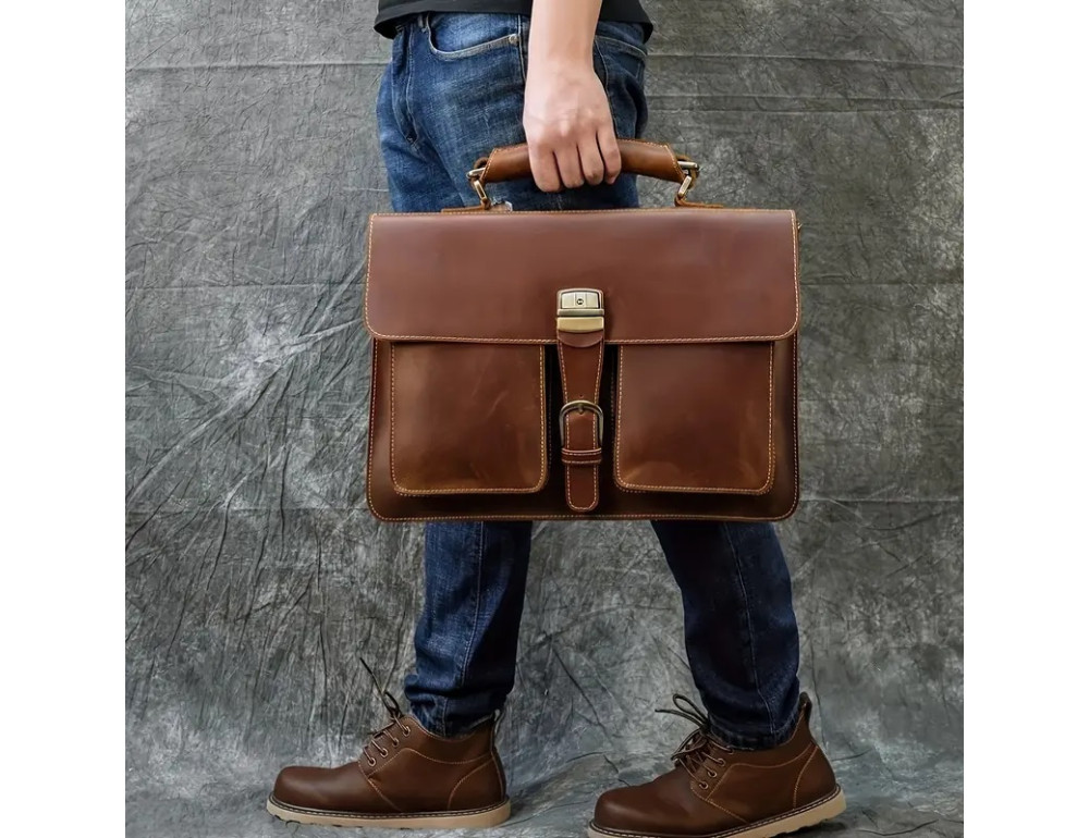 Чоловічий шкіряний портфель великого розміру Bexhill Bx7164 LgBrown - Фотографія № 6