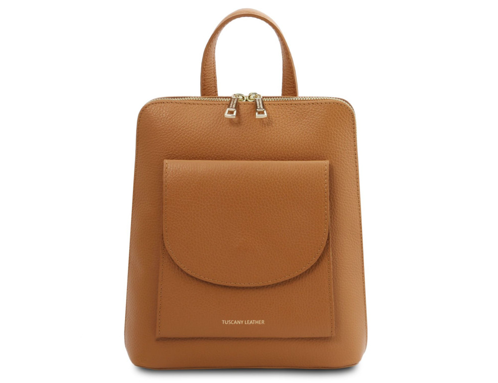 Невеликий жіночий шкіряний рюкзак-трансформер Tuscany Leather TL142092 COGNAC - Фотографія № 3