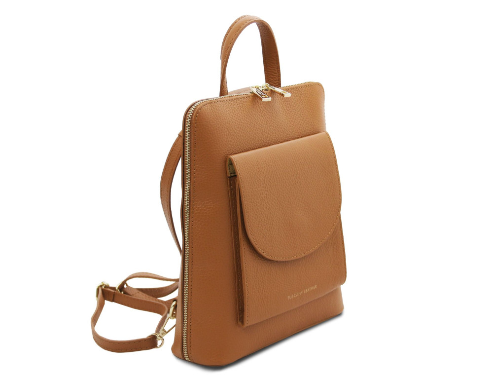 Невеликий жіночий шкіряний рюкзак-трансформер Tuscany Leather TL142092 COGNAC - Фотографія № 4