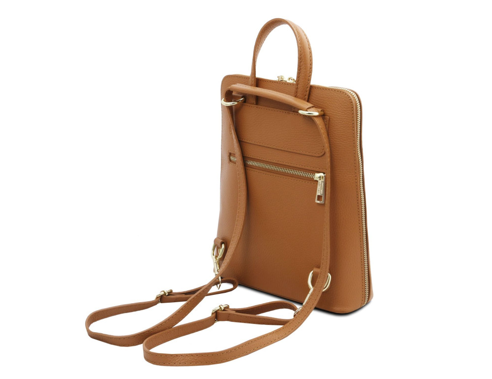 Невеликий жіночий шкіряний рюкзак-трансформер Tuscany Leather TL142092 COGNAC - Фотографія № 5
