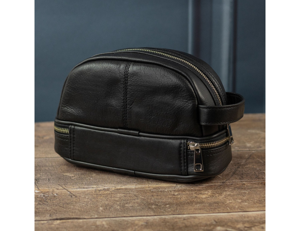 Чоловічий шкіряний несесер із підвальною блискавкою Ashwood PL41 Black - Фотографія № 7