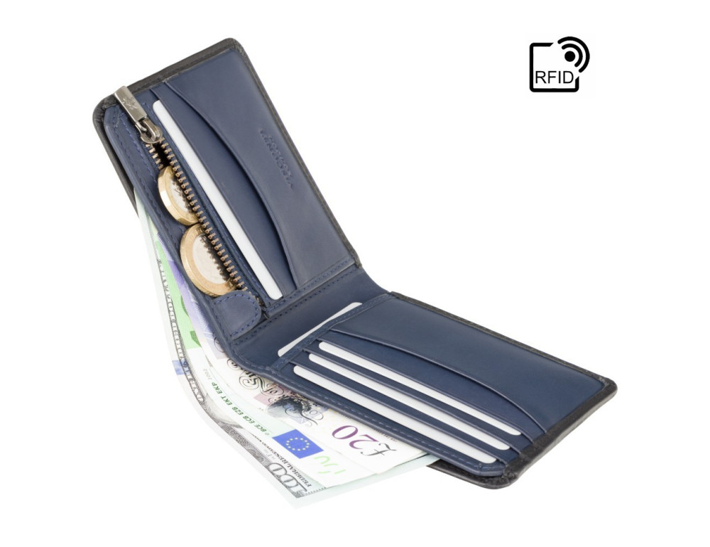 Чорний шкіряний портмоне Visconti PLR72 BK / ST / BL Segesta c RFID - Фотографія № 2