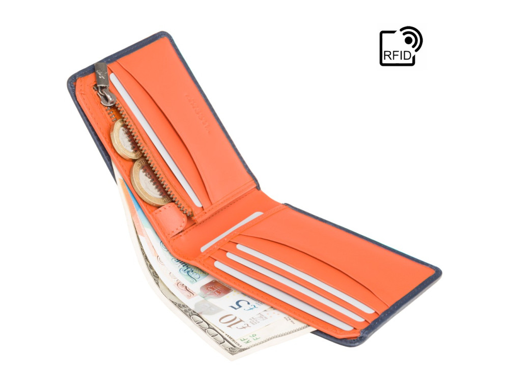 Синій шкіряний портмоне Visconti PLR72 ST / BL / OR Segesta c RFID - Фотографія № 2