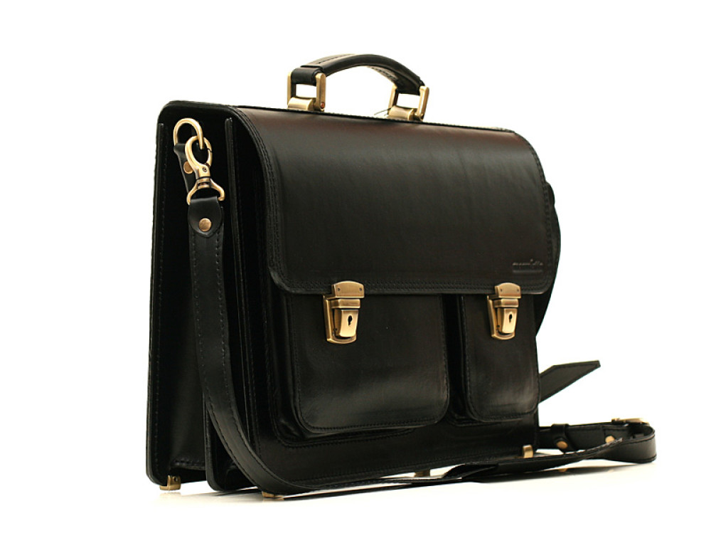 Чорний портфель чоловічий Manufatto СПС-2 з коричневою ниткою - Фотографія № 4