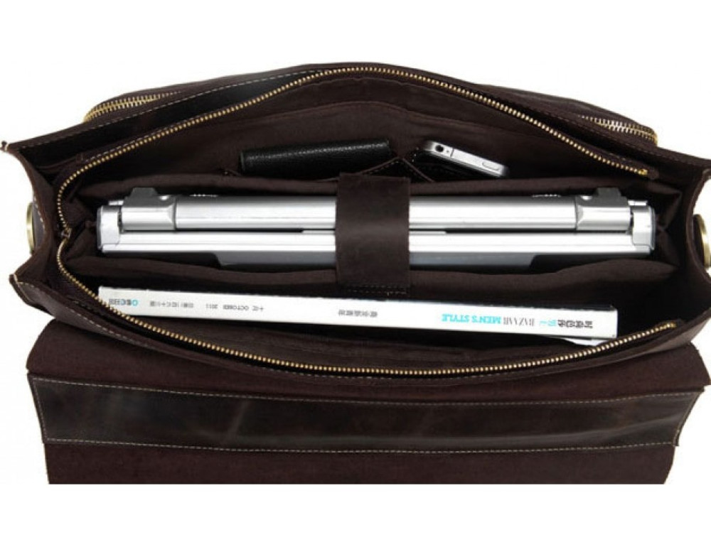 Шкіряний портфель TIDING BAG 7105R темно-коричневий - Фотографія № 2
