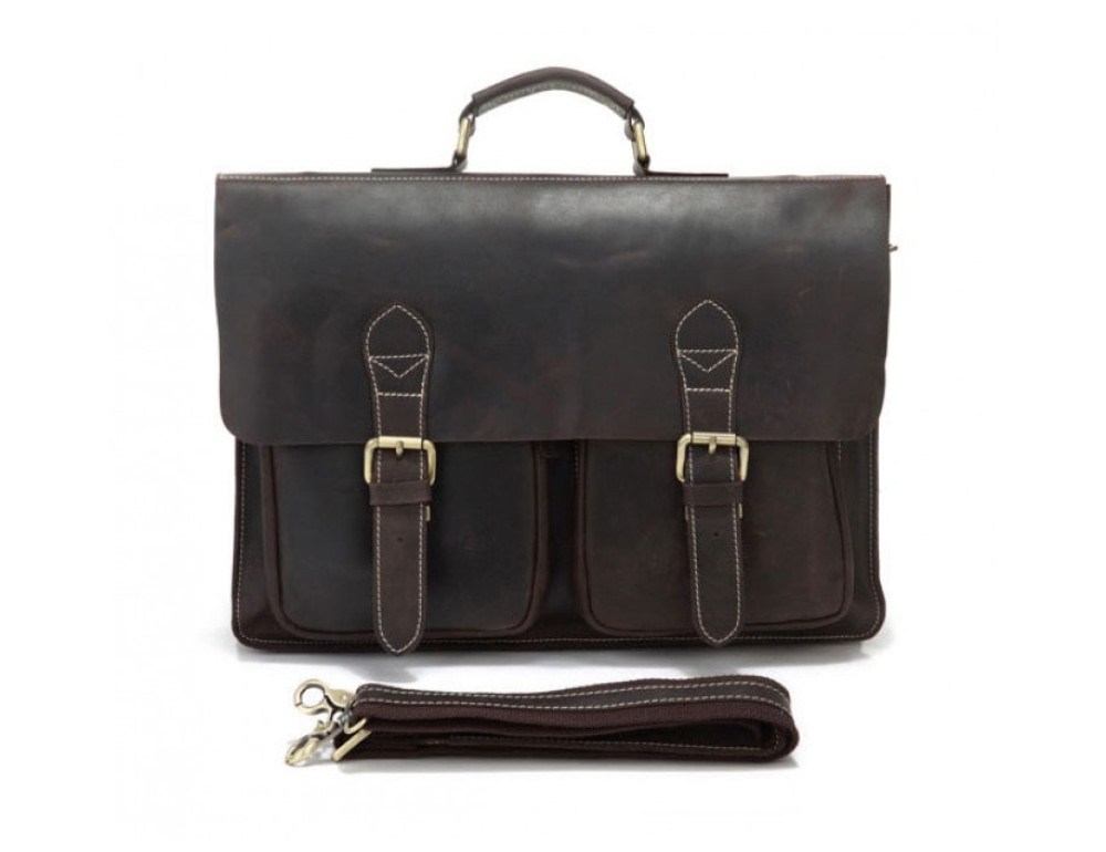 Шкіряний портфель TIDING BAG 7105R темно-коричневий - Фотографія № 4