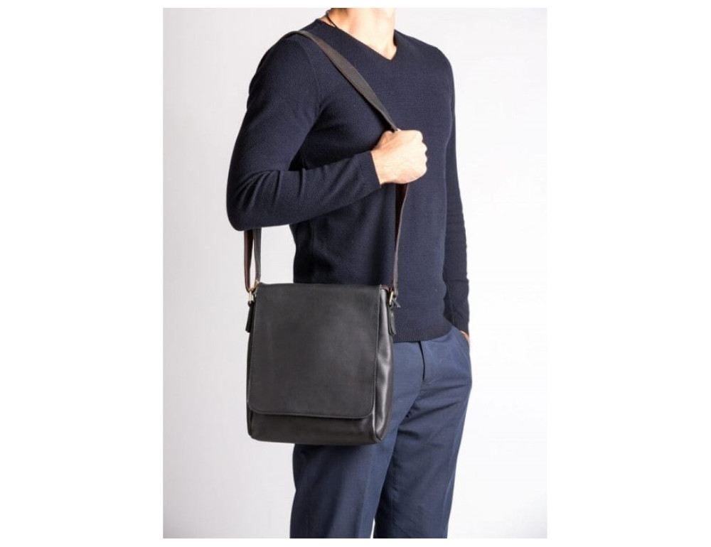 Шкіряний месенджер Tiding Bag G1157A чорна - Фотографія № 2