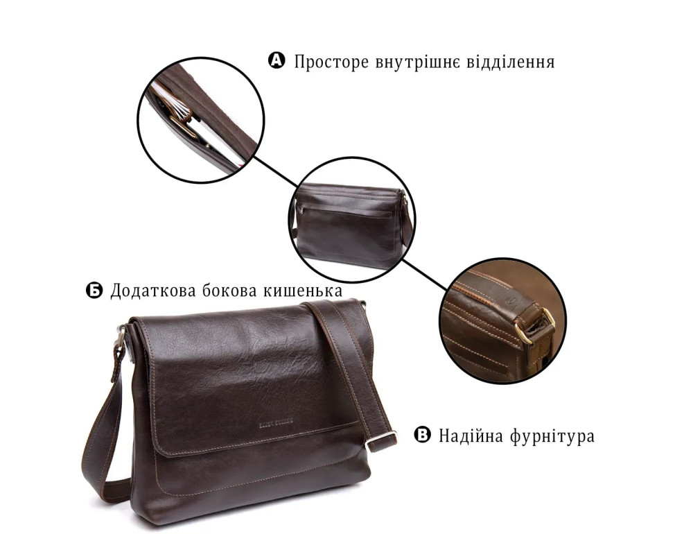 Шкіряна чоловіча сумка через плече GRANDE PELLE 753620 - Фотографія № 4