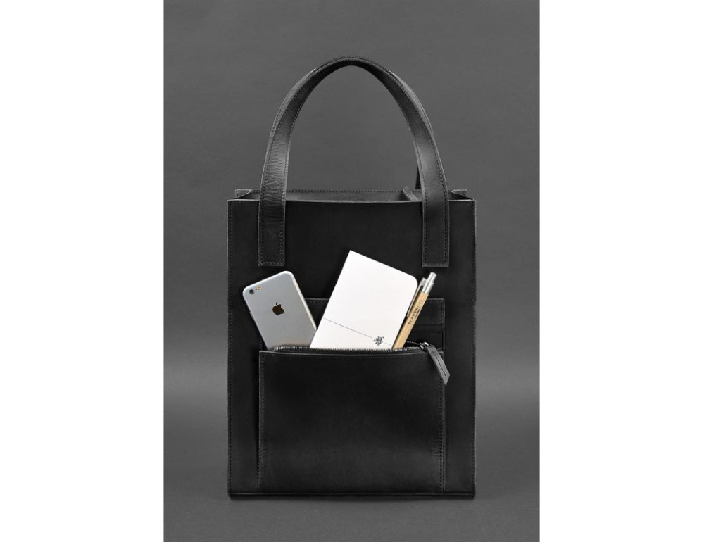 Шкіряна жіноча сумка шоппер Бетсі з кишенею чорна Blancnote BN-BAG-10-1-g-kr - Фотографія № 3