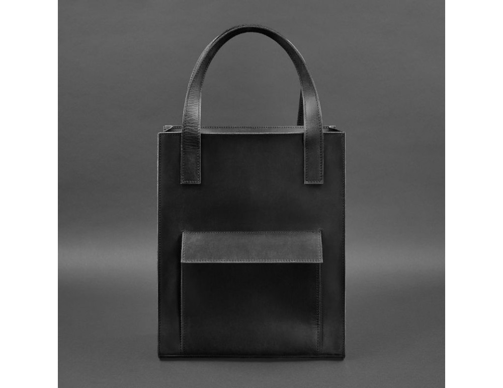 Шкіряна жіноча сумка шоппер Бетсі з кишенею чорна Blancnote BN-BAG-10-1-g-kr - Фотографія № 9