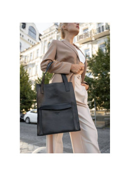 Кожаная женская сумка шоппер Бэтси с карманом черная Краст BN-BAG-10-1-g