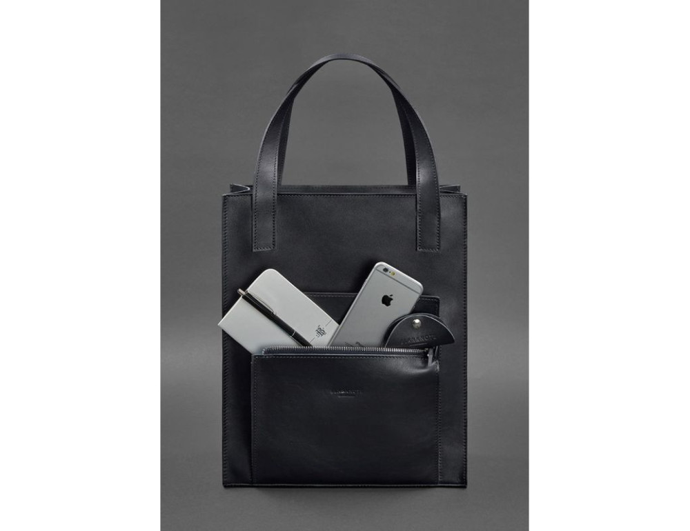 Шкіряна жіноча сумка шоппер Бетсі з кишенею синя Краст BN-BAG-10-1-navy-blue - Фотографія № 2