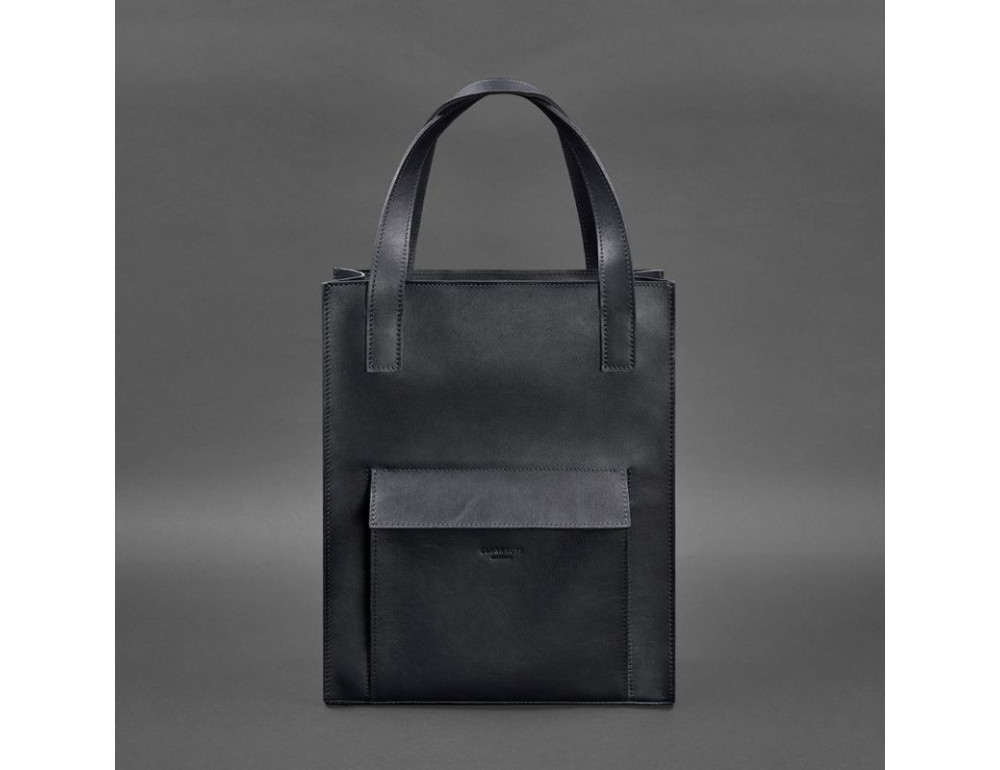 Шкіряна жіноча сумка шоппер Бетсі з кишенею синя Краст BN-BAG-10-1-navy-blue - Фотографія № 6