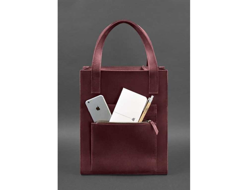 Шкіряна жіноча сумка шоппер Бетсі з кишенею бордова Blancnote BN-BAG-10-1-vin-kr - Фотографія № 3
