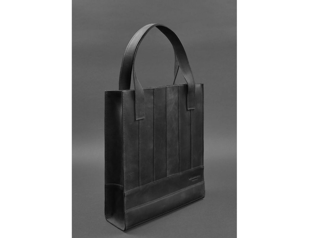 Чорна шкіряна сумка шоппер Blanknote BN-BAG-10-G-KR - Фотографія № 3