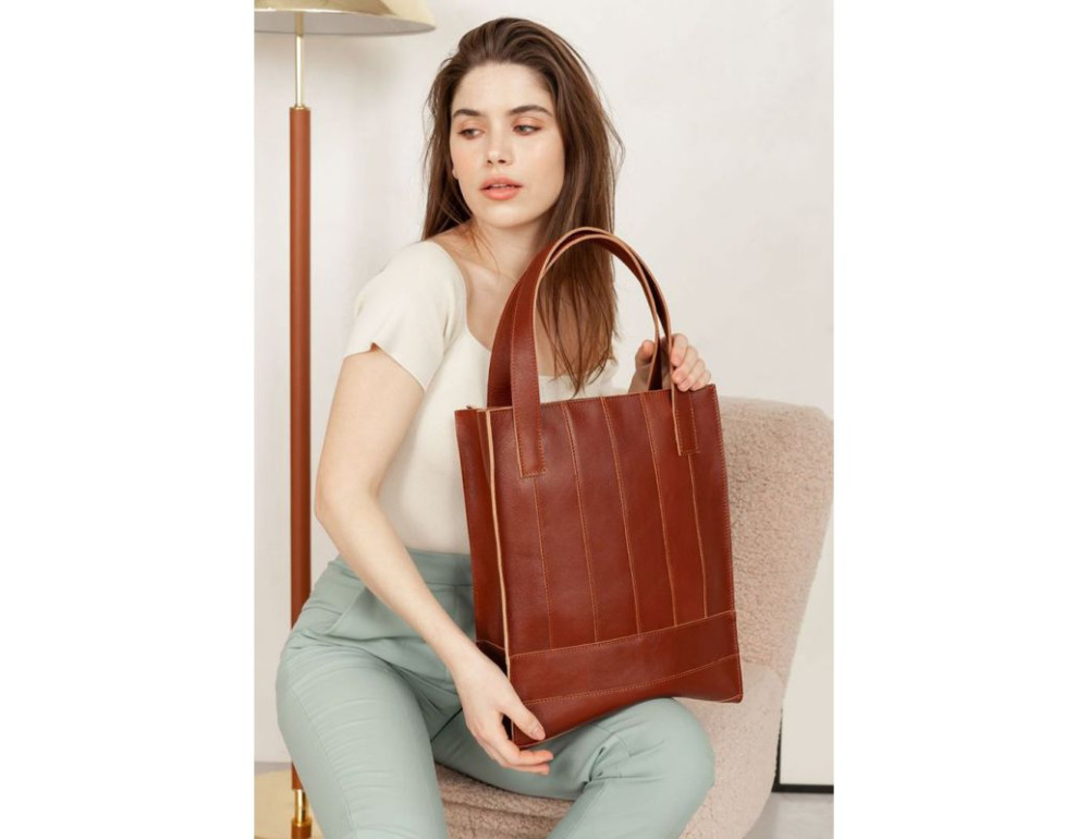 Шкіряна жіноча сумка шоппер Бетсі світло-коричнева краст BN-BAG-10-k - Фотографія № 3