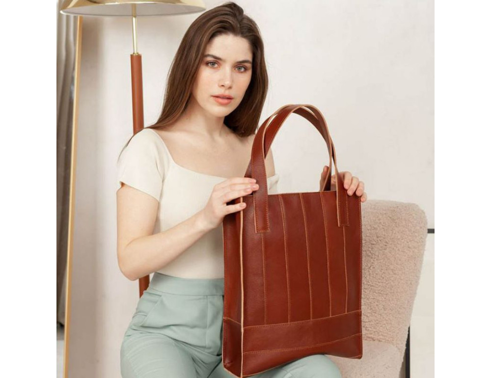 Шкіряна жіноча сумка шоппер Бетсі світло-коричнева краст BN-BAG-10-k - Фотографія № 5