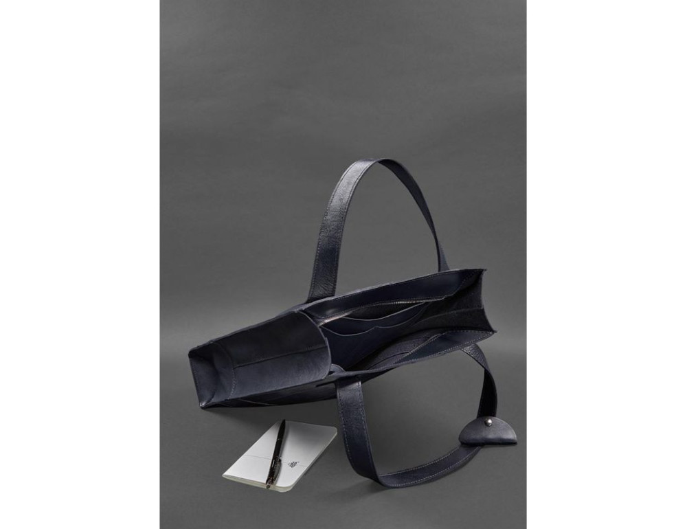 Шкіряна жіноча сумка шоппер Бетсі темно-синій краст BN-BAG-10-navy-blue - Фотографія № 4