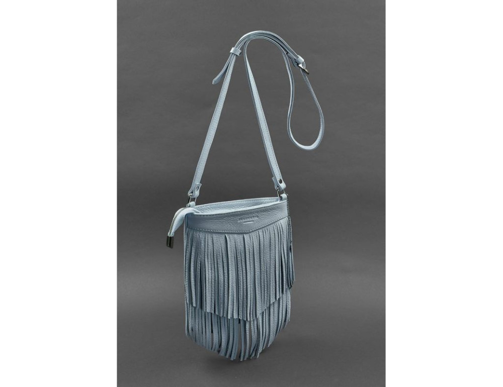 Шкіряна жіноча сумка з бахромою міні-кроссбоді Fleco блакитна BN-BAG-16-blue - Фотографія № 2