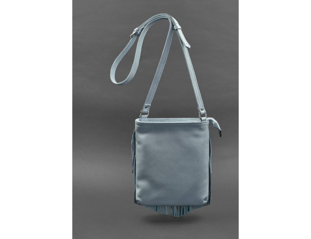 Шкіряна жіноча сумка з бахромою міні-кроссбоді Fleco блакитна BN-BAG-16-blue - Фотографія № 3