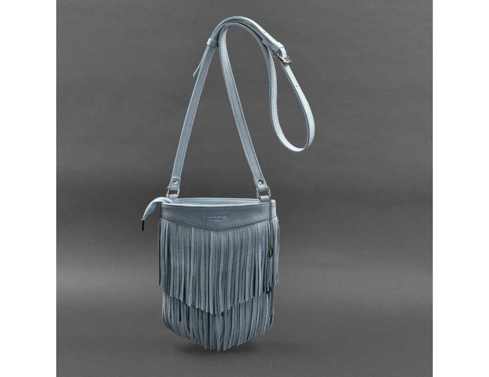 Шкіряна жіноча сумка з бахромою міні-кроссбоді Fleco блакитна BN-BAG-16-blue - Фотографія № 5
