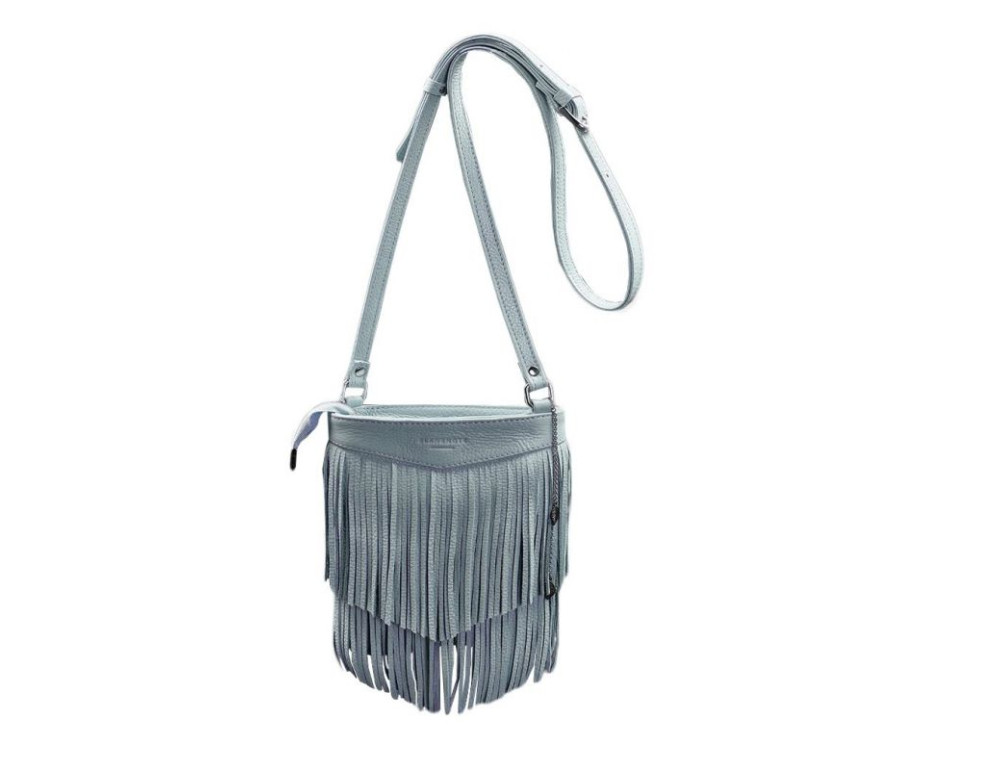 Шкіряна жіноча сумка з бахромою міні-кроссбоді Fleco блакитна BN-BAG-16-blue - Фотографія № 6