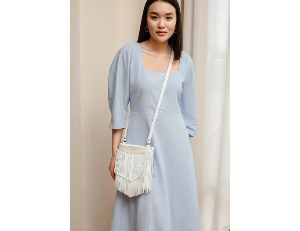 Шкіряна сумка з бахромою міні-кроссбоді Fleco біла Blanknote BN-BAG-16-white - Фотографія № 2