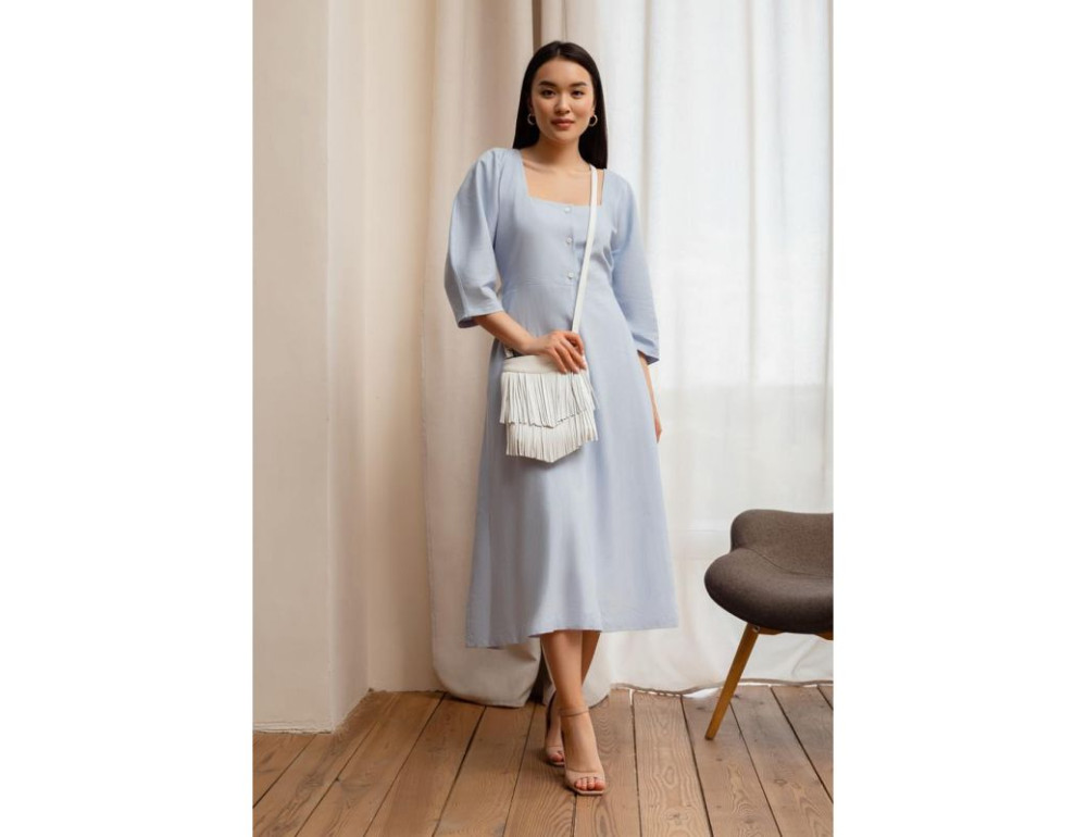 Шкіряна сумка з бахромою міні-кроссбоді Fleco біла Blanknote BN-BAG-16-white - Фотографія № 3