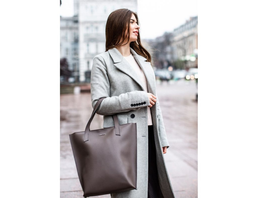 Темно-бежева шкіряна сумка шоппер Blancnote BN-BAG-17-BEIGE - Фотографія № 7