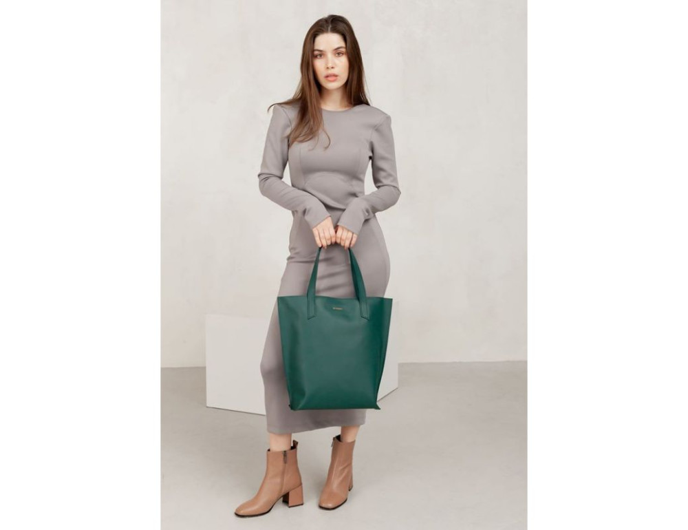 Зелена шкіряна сумка шоппер Blancnote BN-BAG-17-MALACHITE - Фотографія № 7