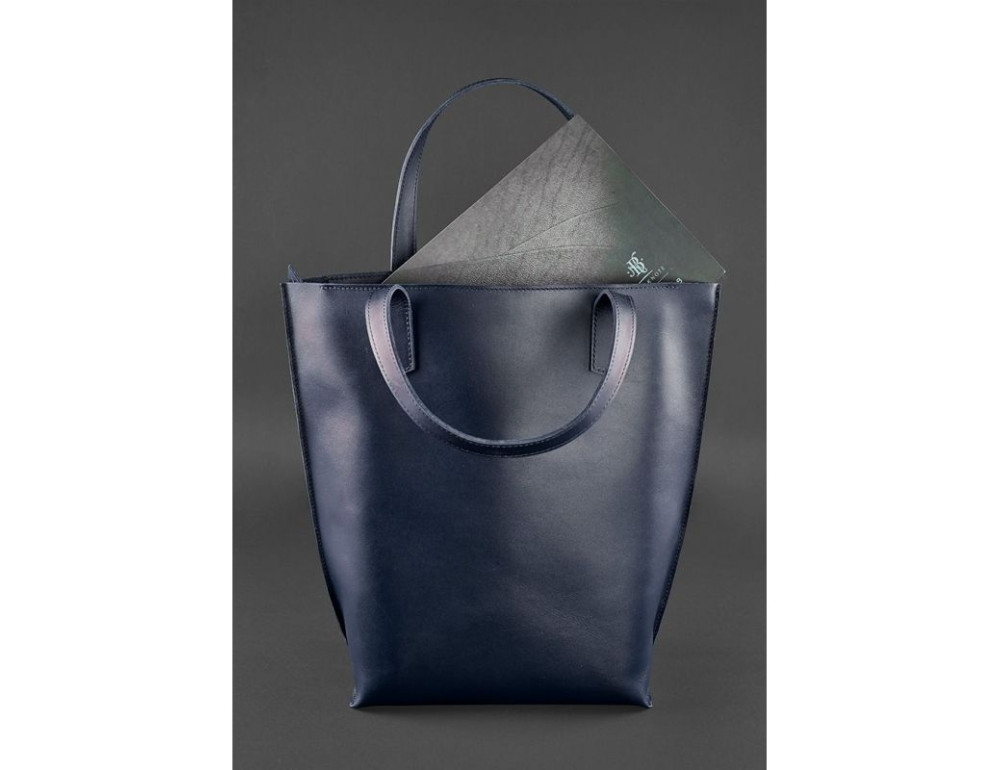 Темно-синя велика шкіряна сумка жіноча BN-BAG-17-NAVY-BLUE - Фотографія № 4