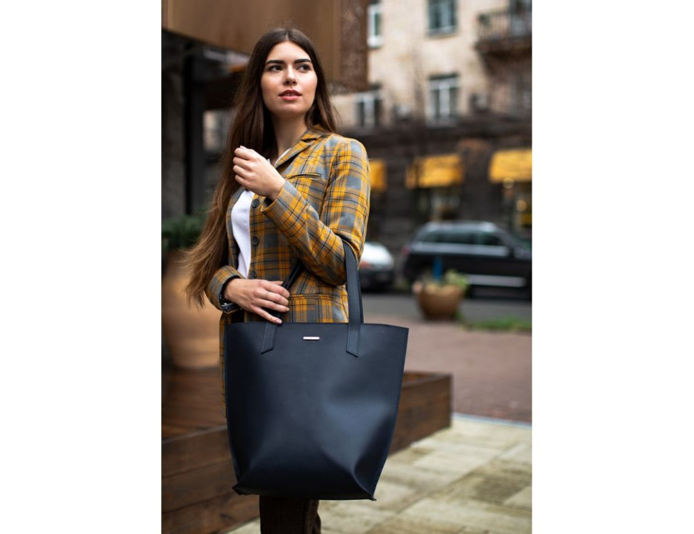 Темно-синя велика шкіряна сумка жіноча BN-BAG-17-NAVY-BLUE - Фотографія № 8