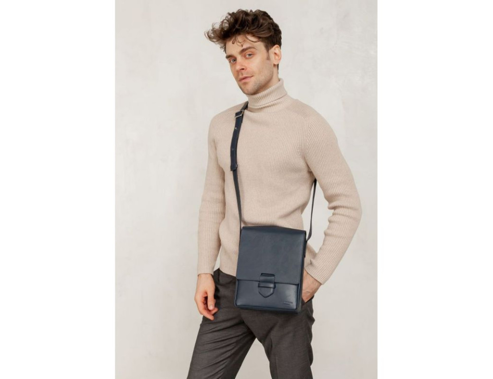 Чоловіча шкіряна сумка-месенджер Esquire синя Blanknote BN-BAG-18-navy-blue - Фотографія № 7