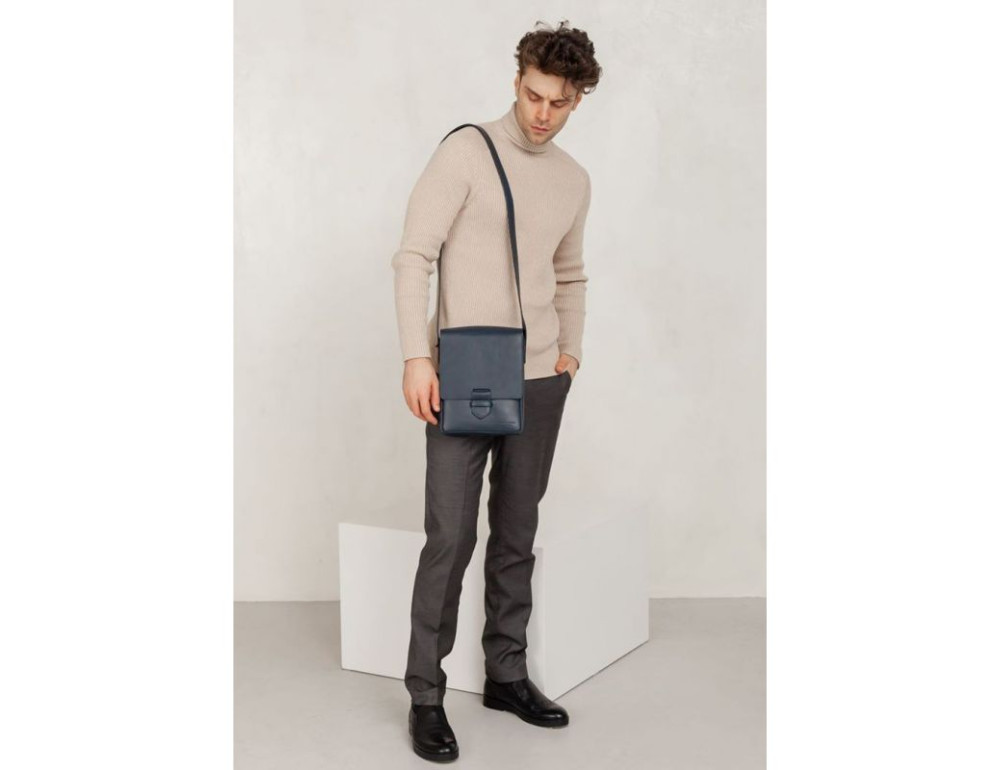 Чоловіча шкіряна сумка-месенджер Esquire синя Blanknote BN-BAG-18-navy-blue - Фотографія № 8