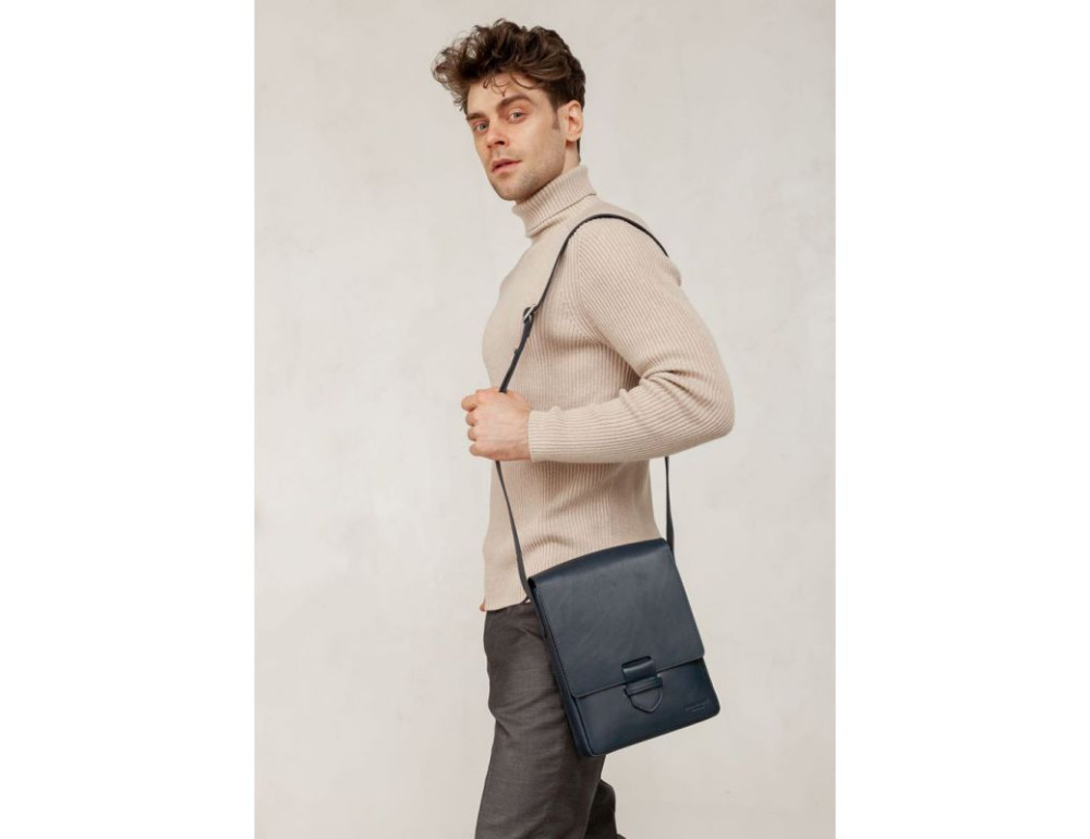 Чоловіча шкіряна сумка-месенджер Esquire синя Blanknote BN-BAG-18-navy-blue - Фотографія № 9
