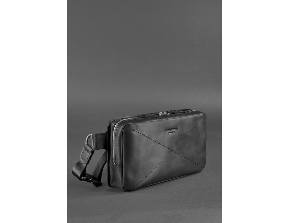 Чорна шкіряна сумка на пояс середня Blancnote BN-BAG-20-G-KR - Фотографія № 3